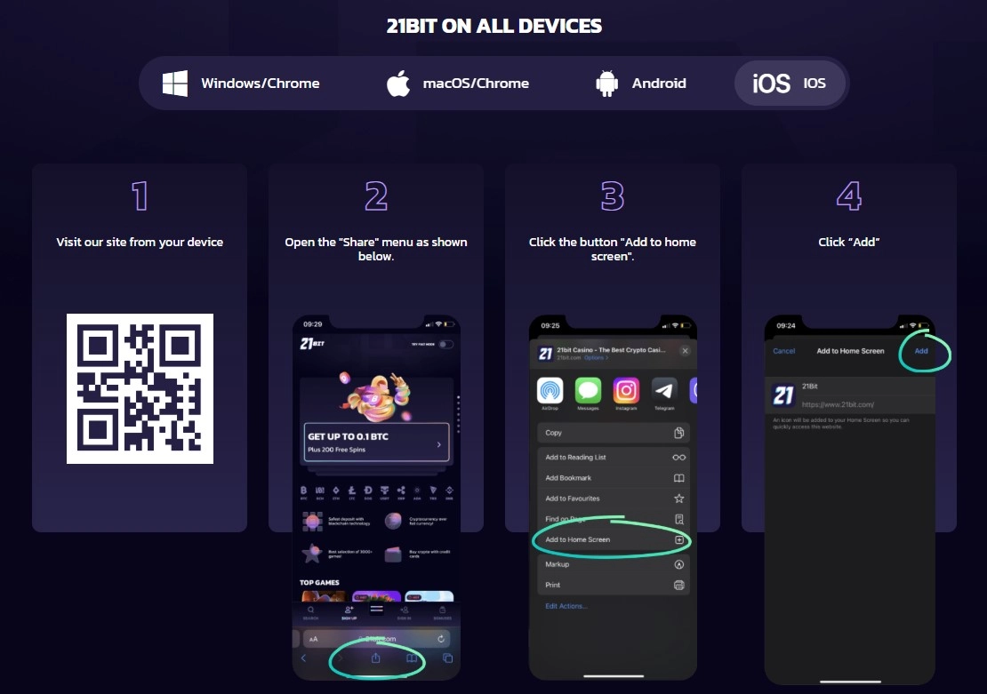 21bit Australia website in a mobile viewport with the current Install app entry visible