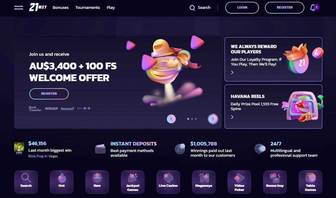 Current official 21bit Australia homepage interface